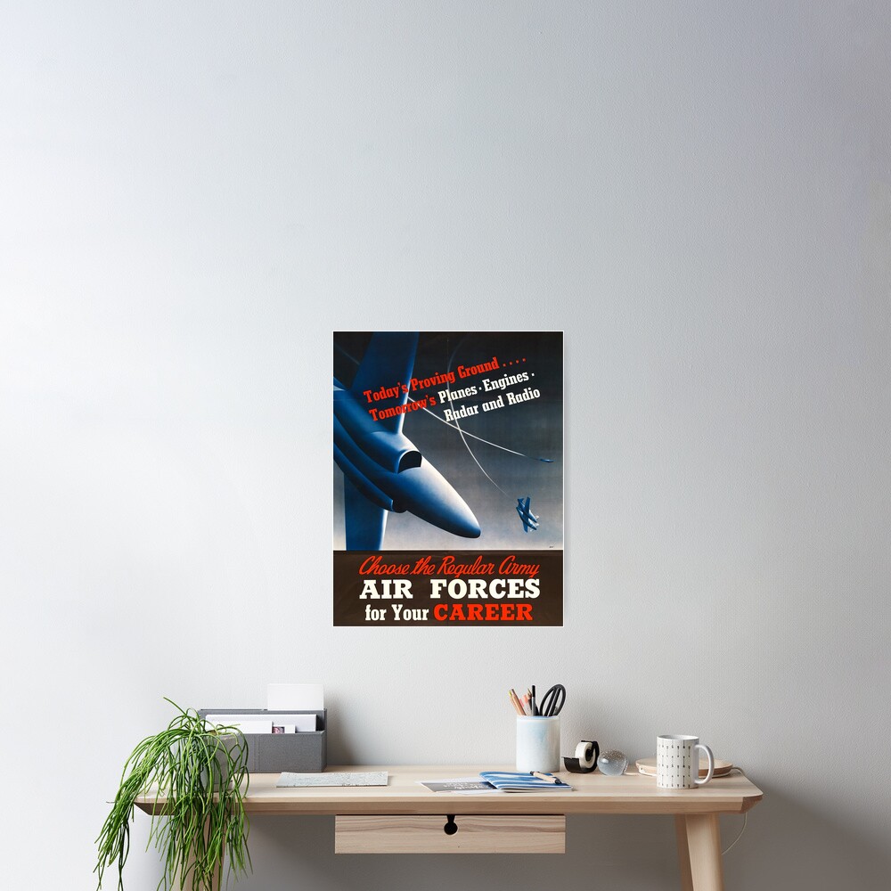Une affiche de l'armée de l'air avec un avion dessus | Vecteur Premium