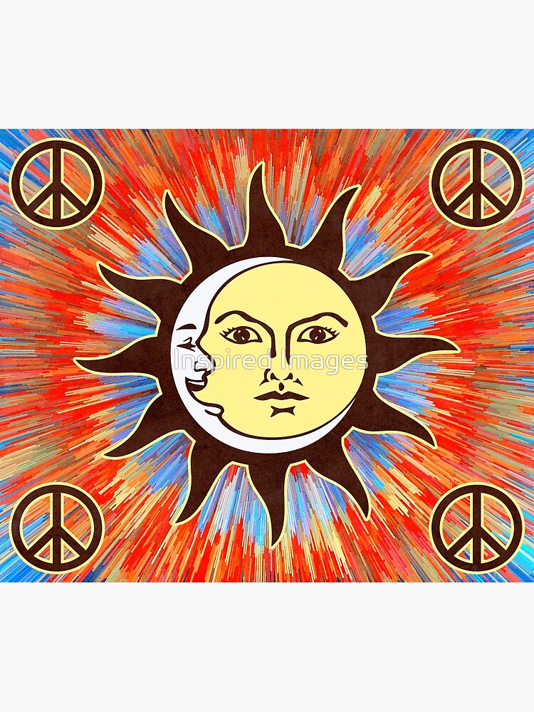 Psychedelic Sun & Moon / Peace Sign Bohemian Hippie Festival  by ImageMonkey