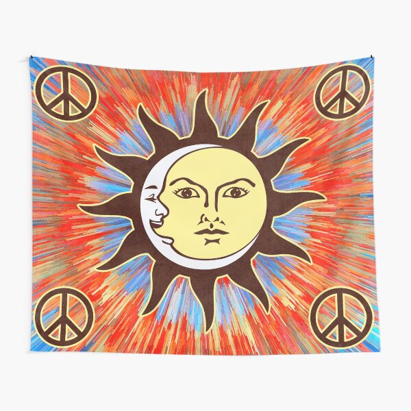 Psychedelic Sun & Moon / Peace Sign Bohemian Hippie Festival Tapestry