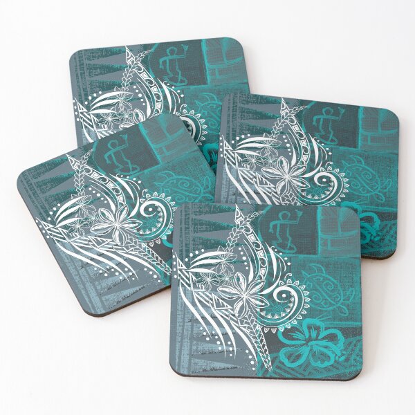 Item preview, Teal Polynesian Tapa With White Overlay designed and sold by sunnthreads.