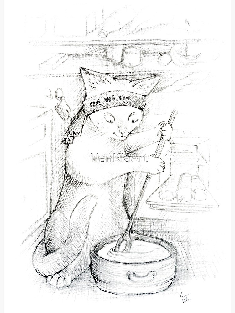 Impression Rigide Dessin De Cuisinier De Chat Par Hanklaart Redbubble