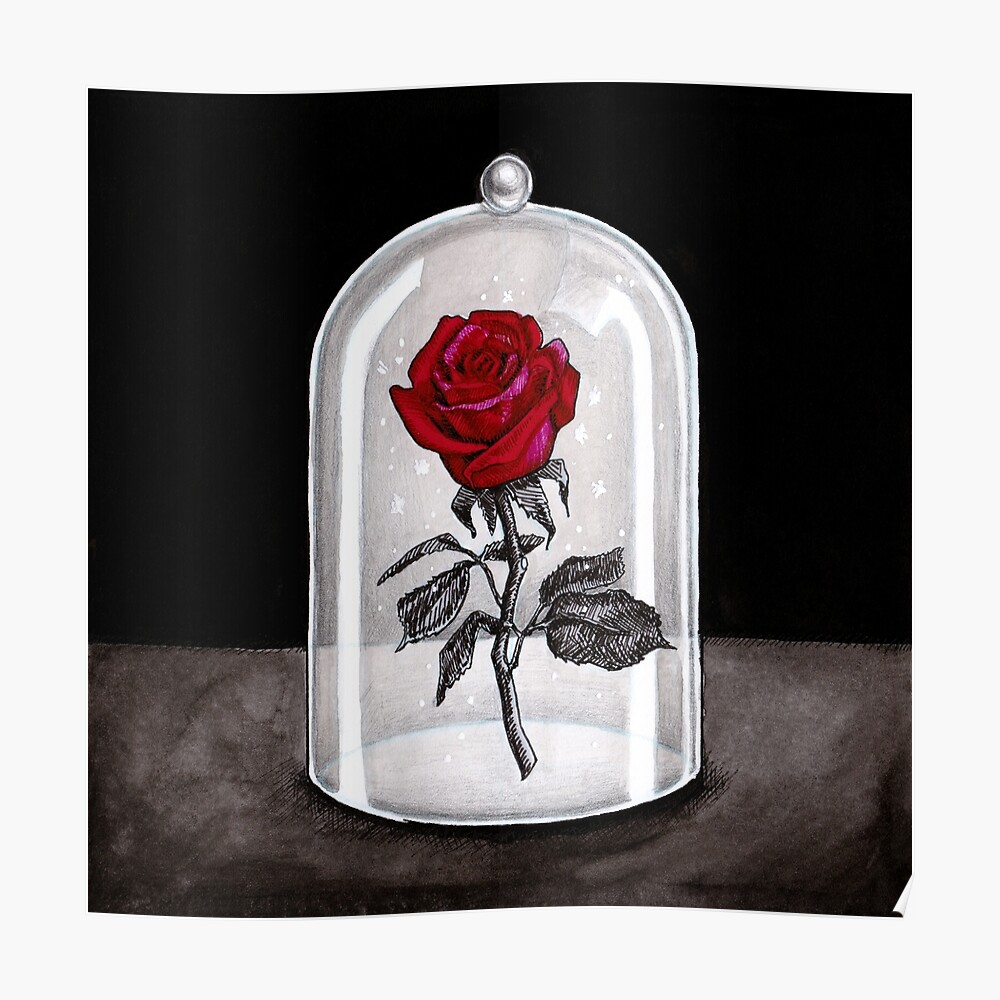 Beauty And The Beast Enchanted Rose Under Glass Dome Terrarium Belle By Kimro Studio Sticker For Sale By Kimrostudio Redbubble