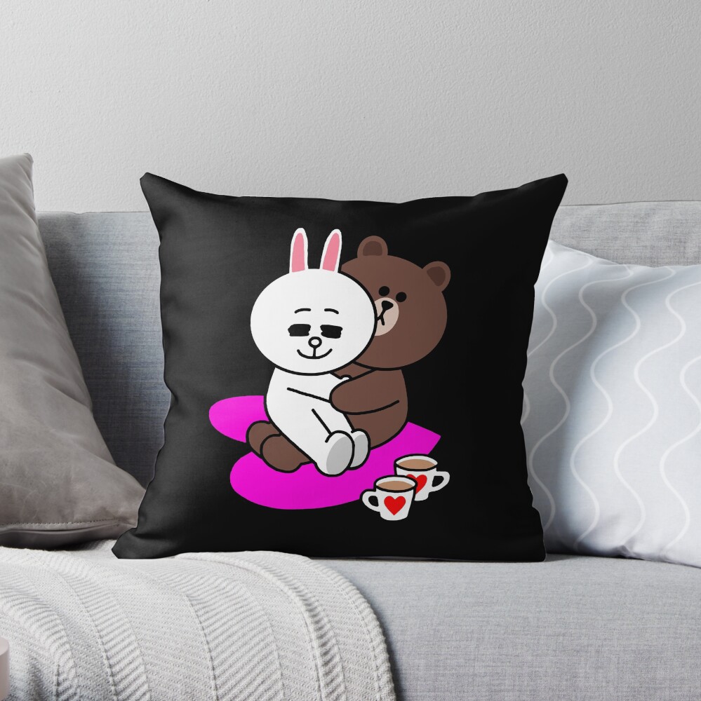 Brown bear cony bunny two hearts beat as one Throw Pillow