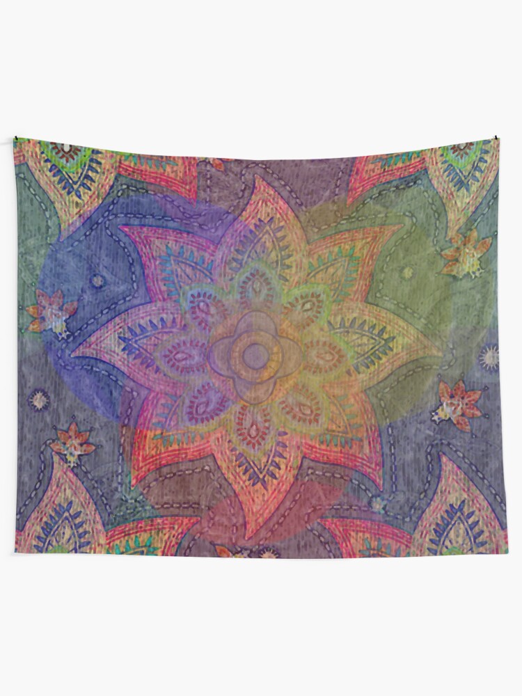 Alternate view of Psychedelic Mandala Rainbow Paisley Tapestry