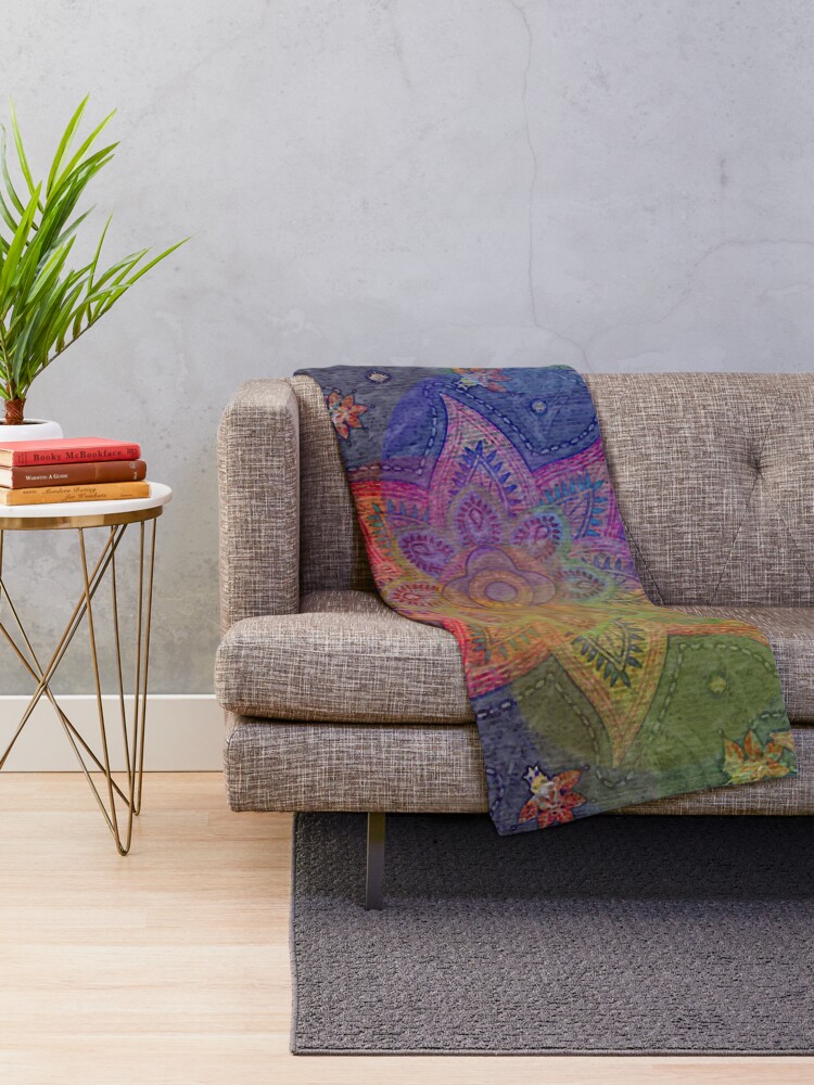 Alternate view of Psychedelic Mandala Rainbow Paisley Throw Blanket