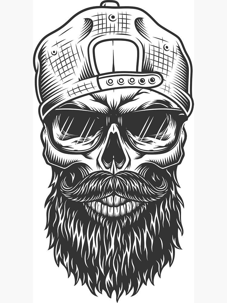"Hipster Bearded Skull Backwards Hat" Photographic Print by sergelg