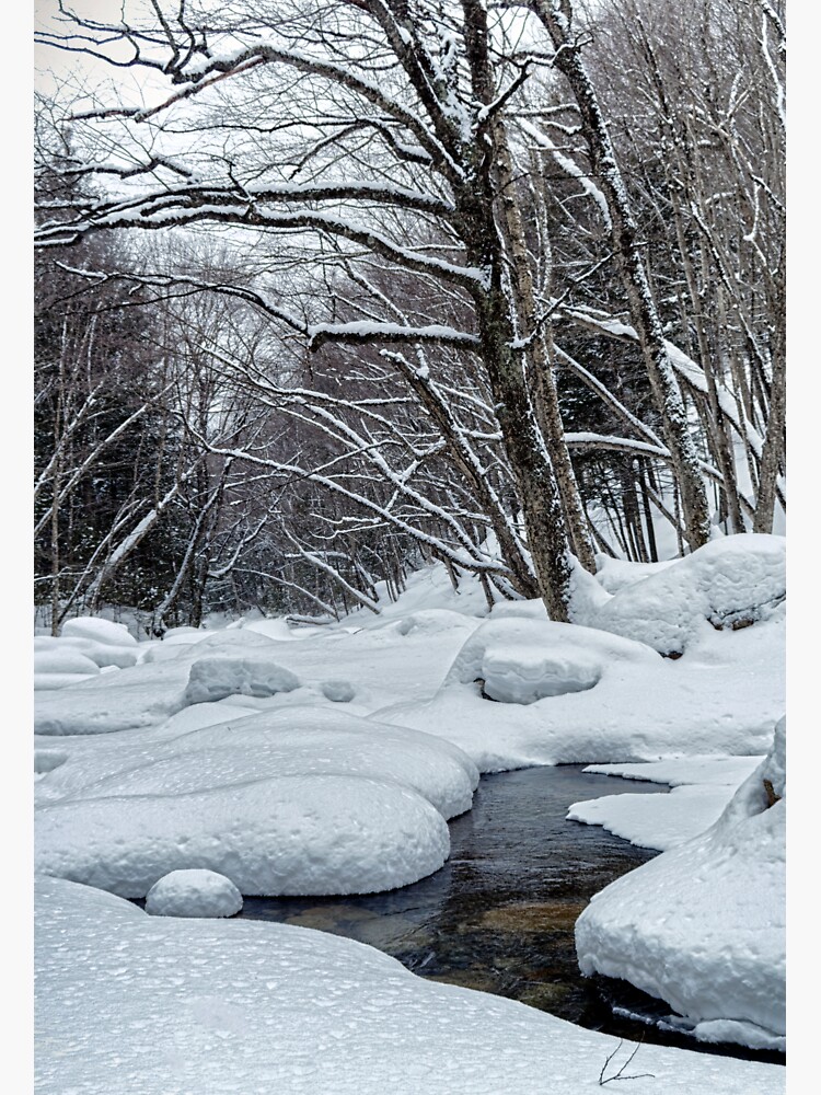 "Snow covered Pemigewasset River Flume Lincoln New Hampshire USA" Sticker for Sale