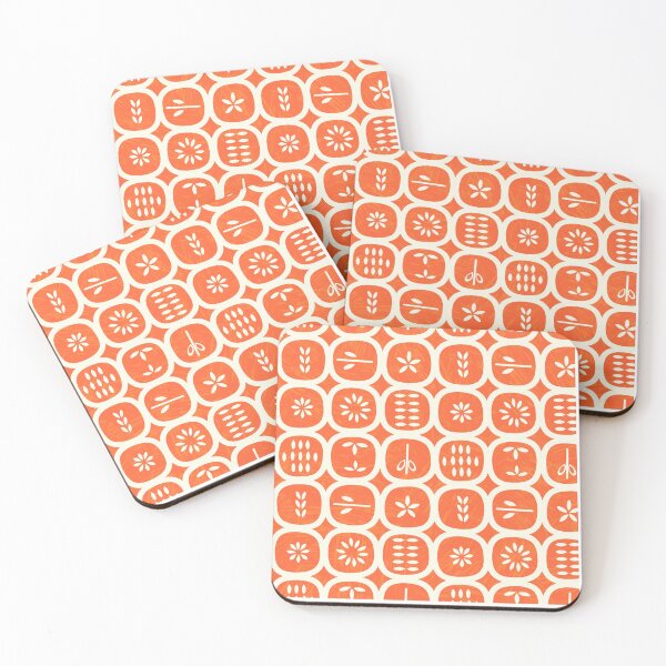 Item preview, Mid Century Modern abstract pattern in orange red and ivory designed and sold by DKMurphy.