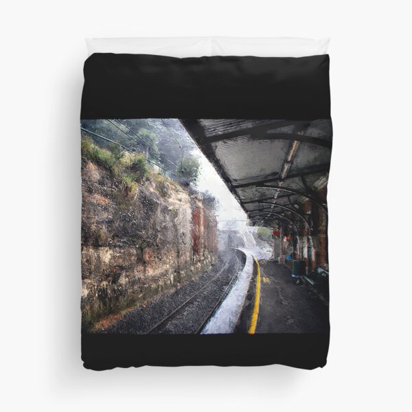 Rain. Leura train station Duvet Cover
