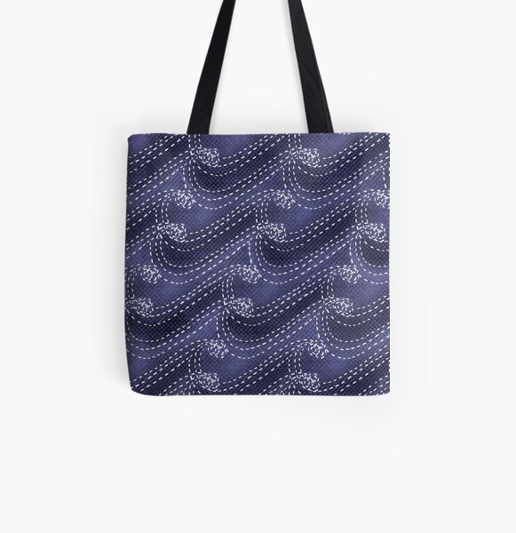 Sashiko waves All Over Print Tote Bag