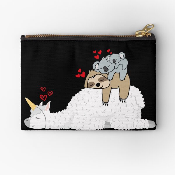Lazy sleeping Sloth with Koala Mama And baby Koala Riding Unicorn Llama Alpaca - best friends Zipper Pouch