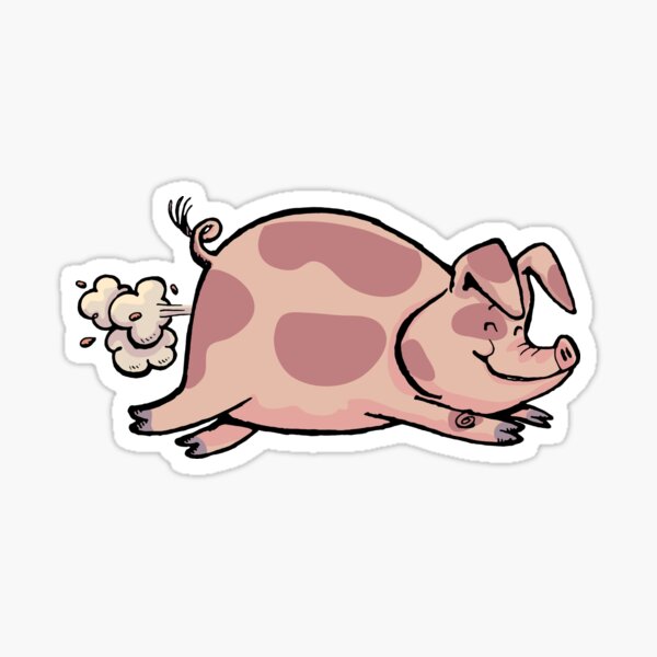 Pig In Running With Fart Power Sticker For Sale By Duxpavlic Redbubble