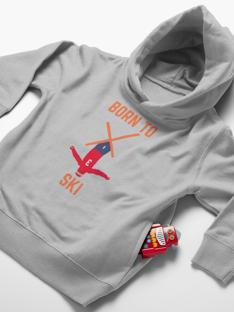Alternate view of born to ski, skier, skiing Toddler Pullover Hoodie