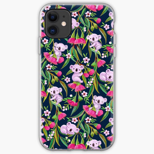 Pequeñas koalas diminutas con flores de árbol de té y flores de eucalipto Funda blanda para iPhone