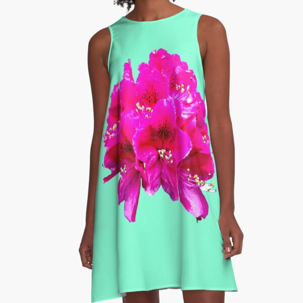 Rhododendron on an aqua menthe background A-Line Dress