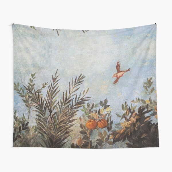 Aperçu de l'œuvre PEINTURES MURALES ROMAINES ANCIENNES, OISEAU VOLANT, CIEL BLEU ET ARBRES FRUITIERS, FLORAL VERT créée et vendue par BulganLumini.