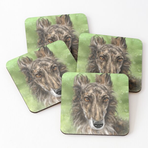 Item preview, Painting of a Gorgeous Silken Windhound Brindle Coat Brown Red White on Green Background designed and sold by ibadishi.