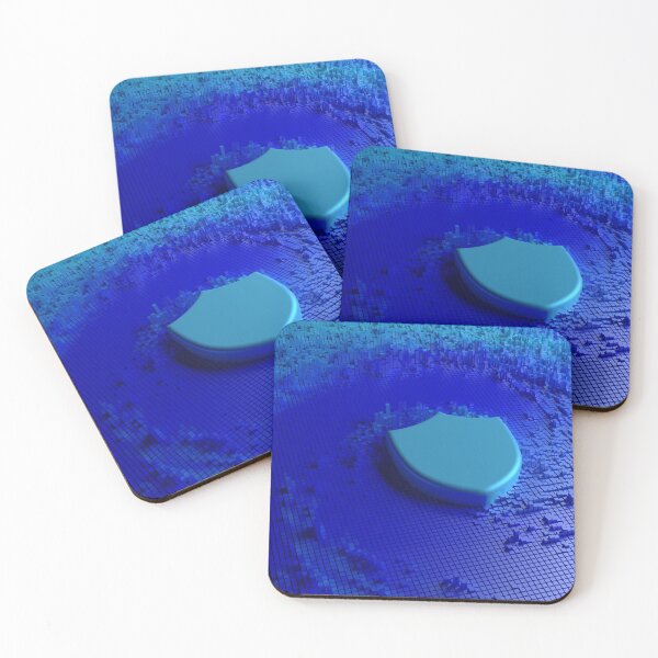 Item preview, Blue shield on a circular cubic landscape cybersecurity designed and sold by NerdySherds.