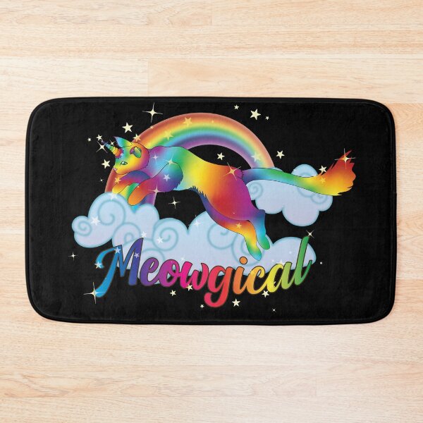 Item preview, Meowgical Rainbow Cat Unicorn jumping from clouds designed and sold by DoodleTrees.