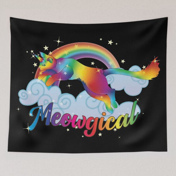 Item preview, Meowgical Rainbow Cat Unicorn jumping from clouds designed and sold by DoodleTrees.