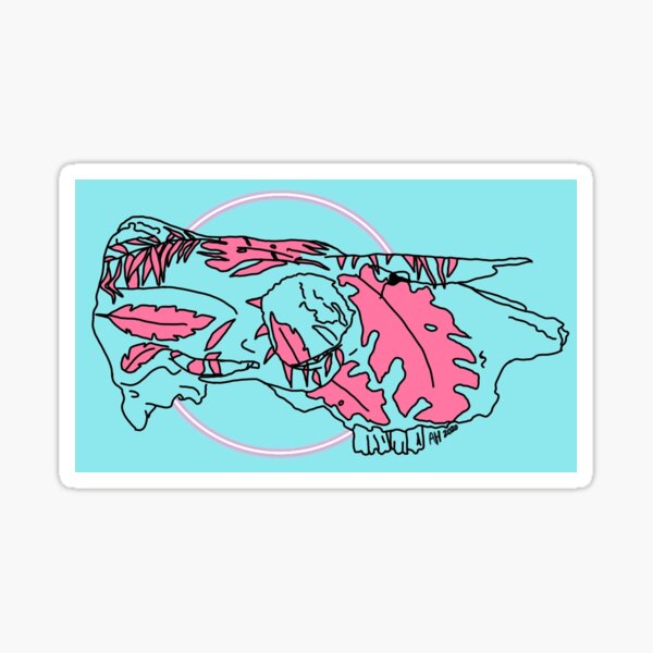 Cow skull with pink leaves digital drawing Sticker