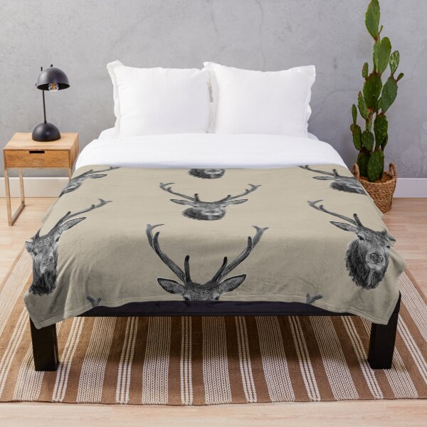 The Stags Head b&w Throw Blanket