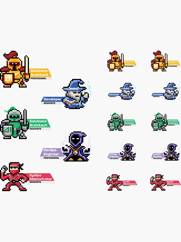 Thumbnail 3 of 3, Sticker, AWS Certified 8-bit Characters designed and sold by barrysmithga.