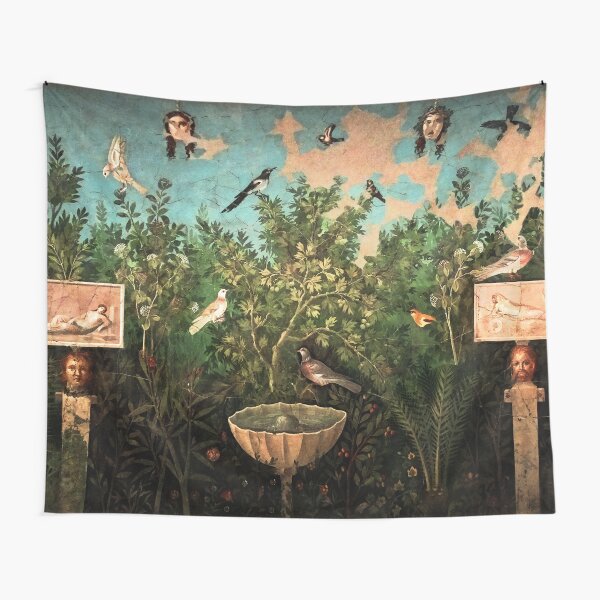 Artikel-Vorschau von POMPEII-SAMMLUNG / FLIEGENDE VÖGEL, TAUBEN, BRUNNEN IM GARTEN, BLAU-GRÜN-BLUMEN, designt und verkauft von BulganLumini.