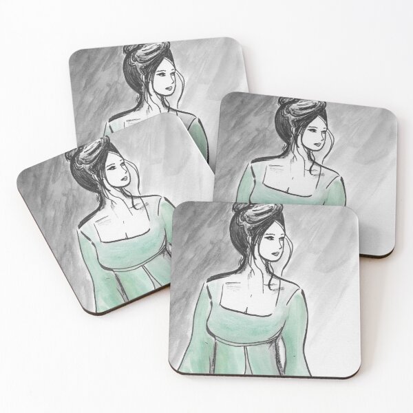 Item preview, Woman in Green Renaissance Dress - Watercolor Painting designed and sold by robinyukiko.
