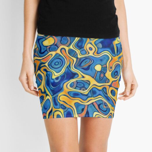 Abstraction of SteelBlue Golden Grass Mini Skirt