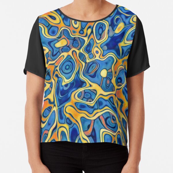 Abstraction of SteelBlue Golden Grass Chiffon Top