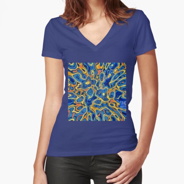 Abstraction of SteelBlue Golden Grass Fitted V-Neck T-Shirt