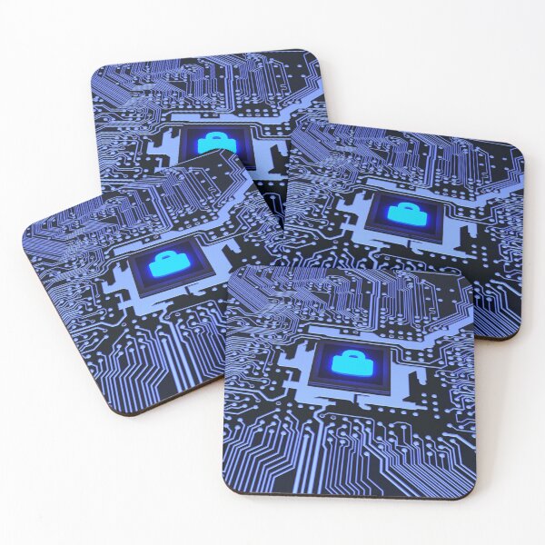 Item preview, Blue circuit board closeup connected to cpu with padlock designed and sold by NerdySherds.