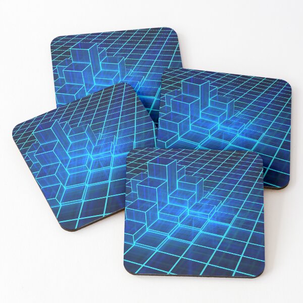 Item preview, Glowing blue grid with a pile of elevated pillars  designed and sold by NerdySherds.