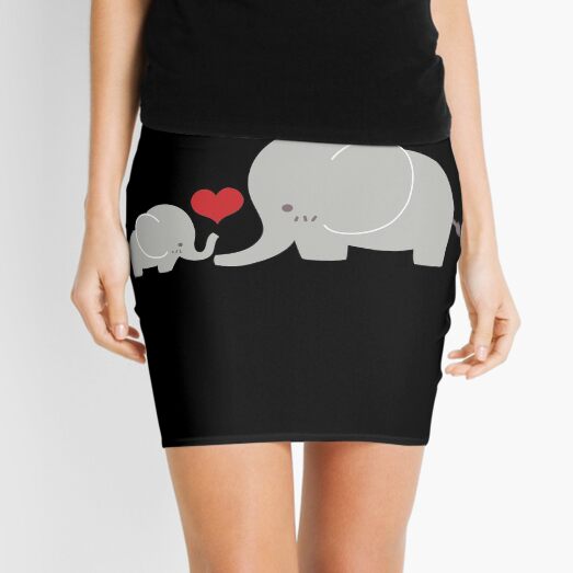 Baby and parent elephant with heart Mini Skirt