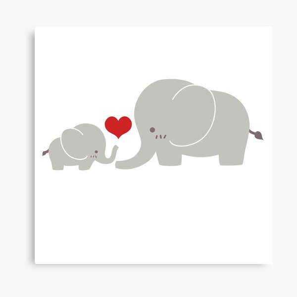 Baby and parent elephant with heart Canvas Print