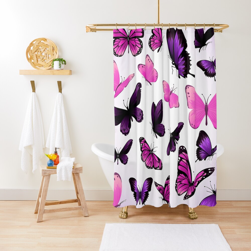 Butterflies Pastel Girly Animal Print Shower Curtain