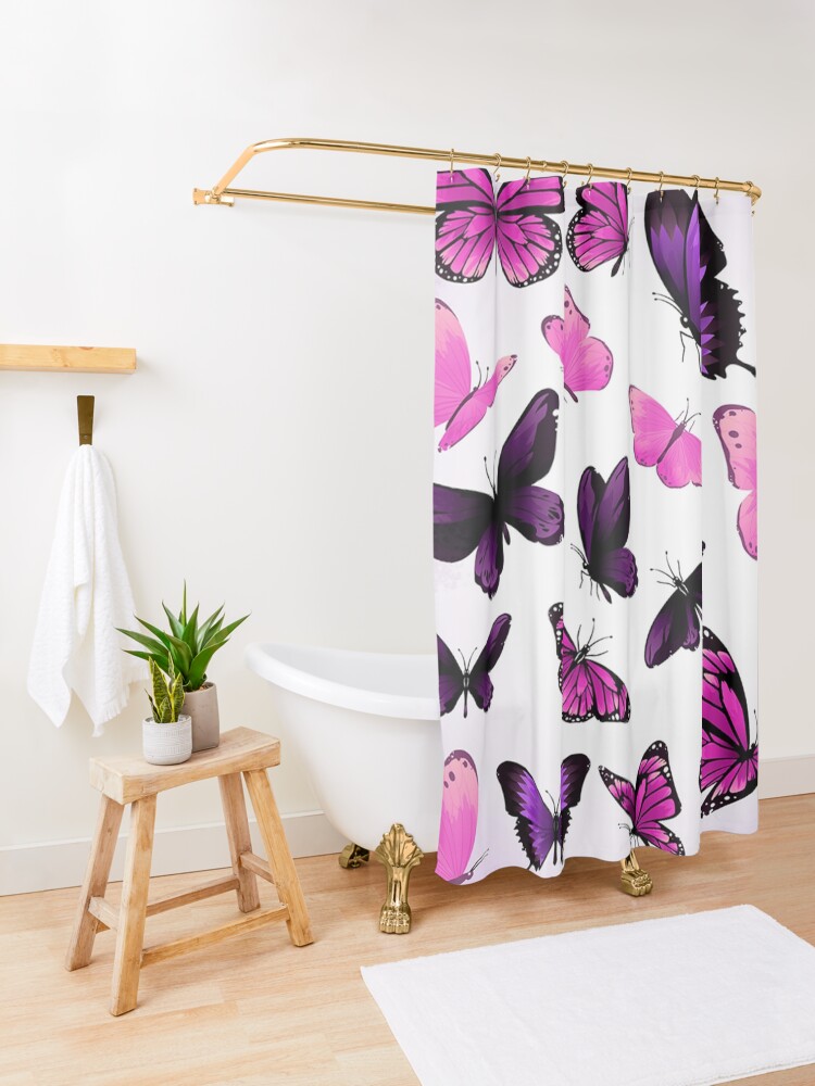 Alternate view of Butterflies Pastel Girly Animal Print Shower Curtain