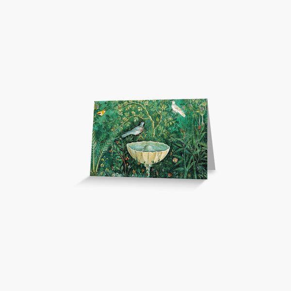 Item preview, POMPEII COLLECTION,LITTLE BIRDS,DOVES AND FOUNTAIN  IN GARDEN ,GREEN FLORAL designed and sold by BulganLumini.