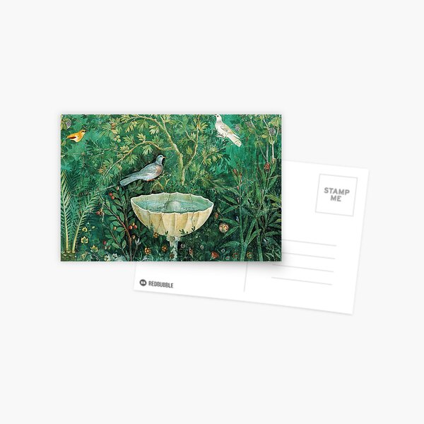 Item preview, POMPEII COLLECTION,LITTLE BIRDS,DOVES AND FOUNTAIN  IN GARDEN ,GREEN FLORAL designed and sold by BulganLumini.