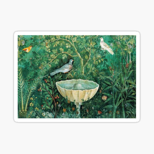 Item preview, POMPEII COLLECTION,LITTLE BIRDS,DOVES AND FOUNTAIN  IN GARDEN ,GREEN FLORAL designed and sold by BulganLumini.