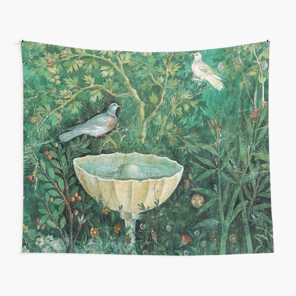 Item preview, POMPEII COLLECTION,LITTLE BIRDS,DOVES AND FOUNTAIN  IN GARDEN ,GREEN FLORAL designed and sold by BulganLumini.