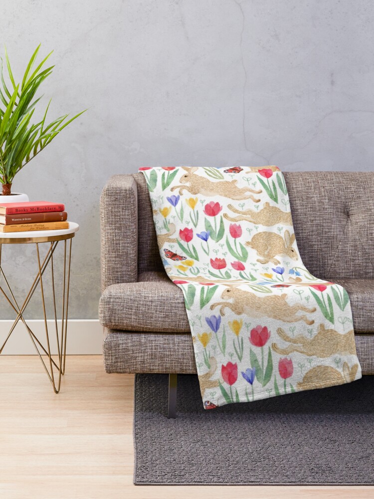 Alternate view of March Hares Haring Around Throw Blanket