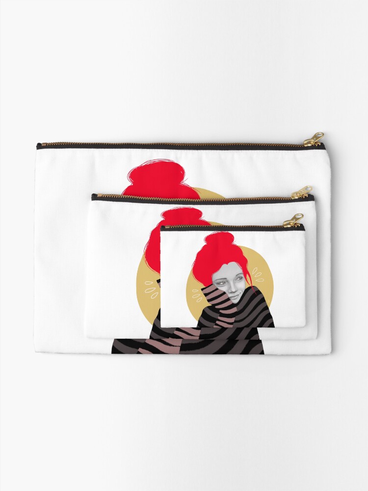 Alternate view of The red haired girl in love, illustration Zipper Pouch