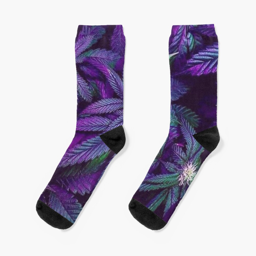 Psychedelic Purple Cannabis Marijuana Weed Pot Leaves Socks