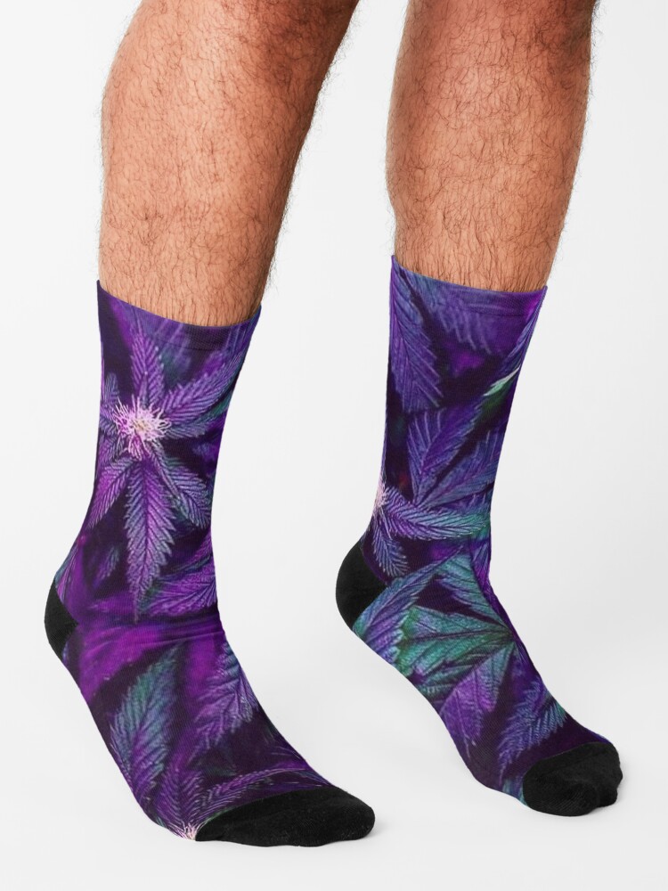 Alternate view of Psychedelic Purple Cannabis Marijuana Weed Pot Leaves Socks