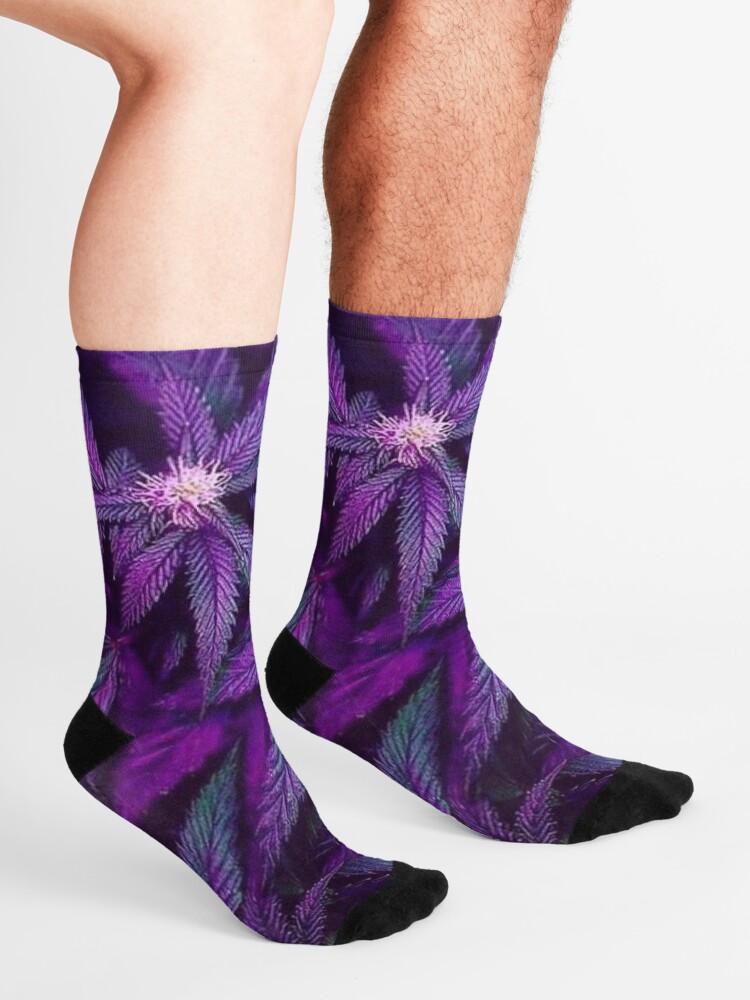 Alternate view of Psychedelic Purple Cannabis Marijuana Weed Pot Leaves Socks