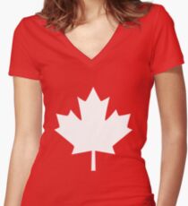 Canada Maple Leaf Flag Emblem Women's Fitted V-Neck T-Shirt