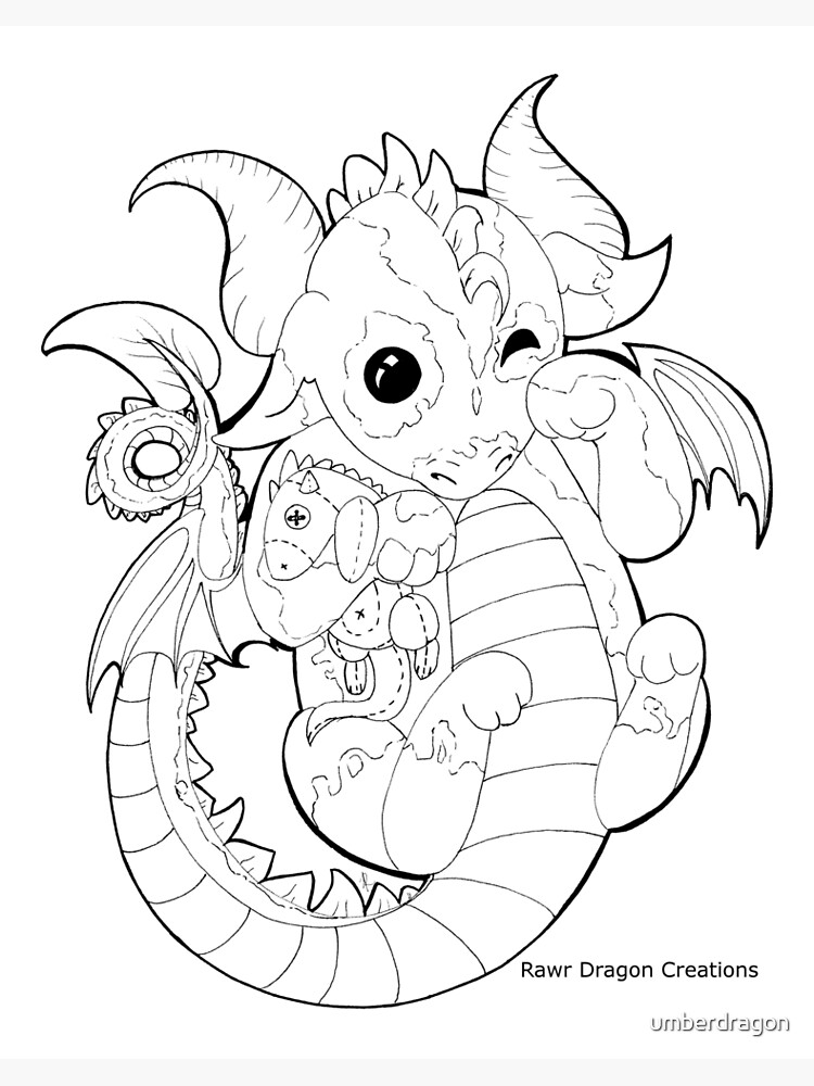 Little Sleeper Line Art Cute Baby Rawr Dragon Hatchling Art Board Print By Umberdragon Redbubble