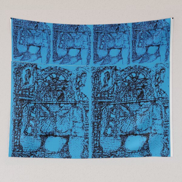 Item preview, Florentine Black on Blue Tapestry, TeresaTown at Redbubble, 2020 designed and sold by Mark Stansberry.